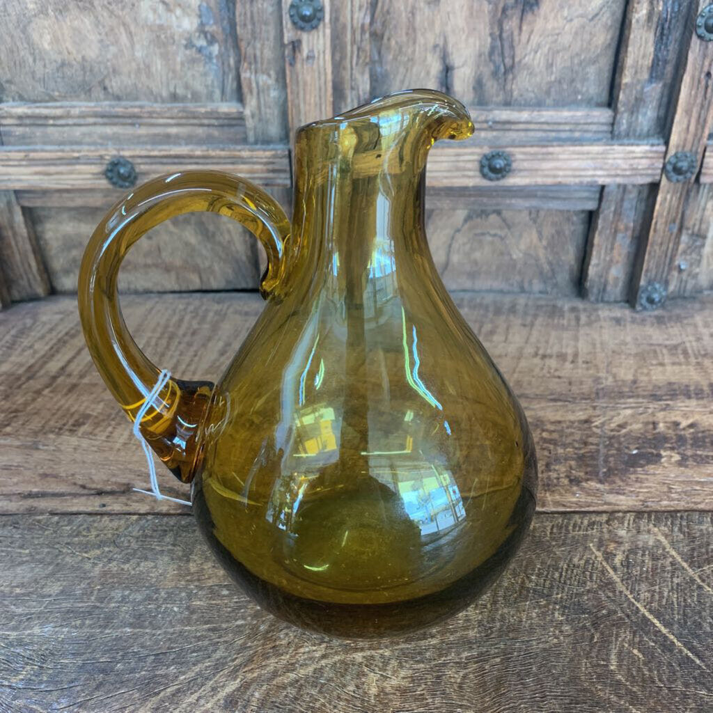 Vtg Art Glass Amber Pitcher