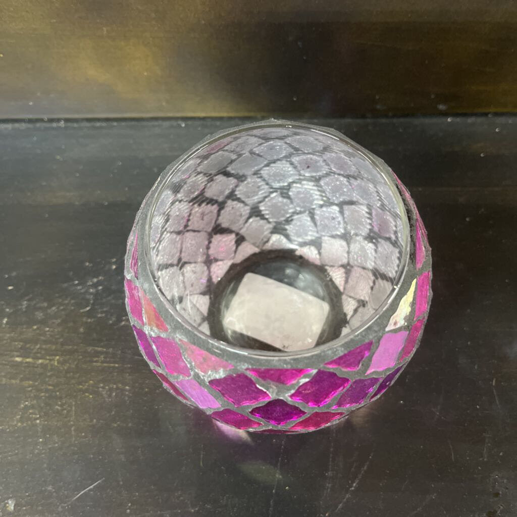 Purple Mosaic Glass Candle Holder