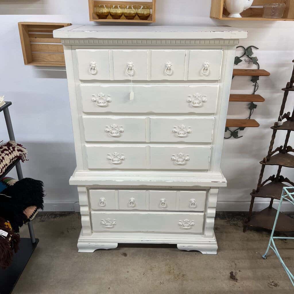WHITE DISTRESSED SOLID WOOD 6 DRAWER CHEST OF DRAWERS