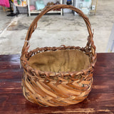 OLD TATTERED REED DRAWSTRING BASKET AS IS