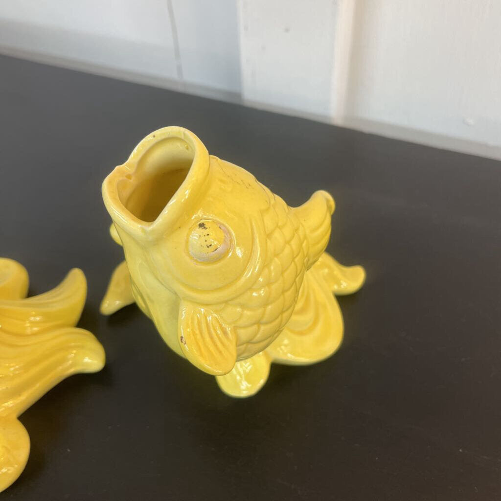 Pair Norleans Yellow Ceramic Fish Planters set