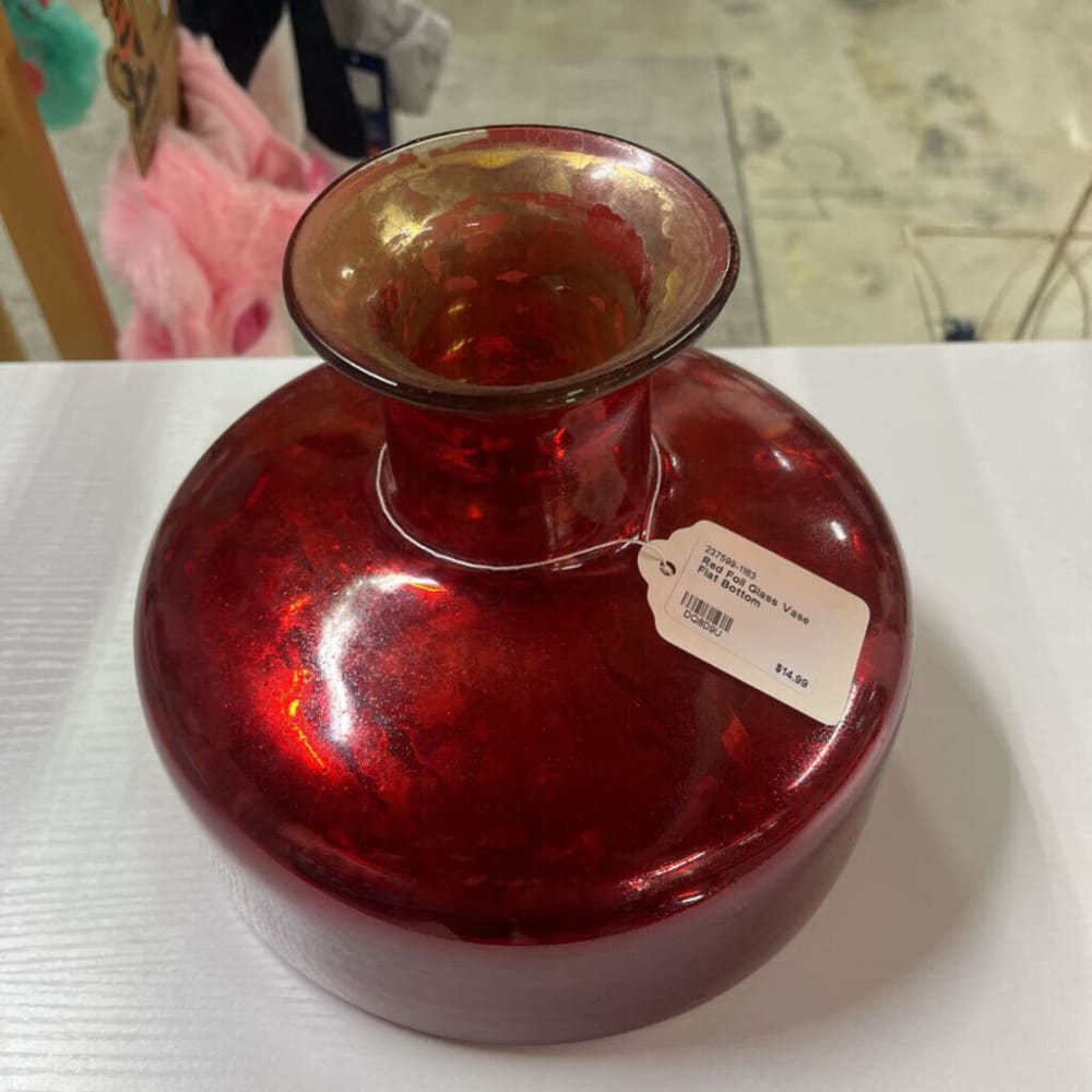 RED FOIL GLASS VASE FLAT BOTTOM