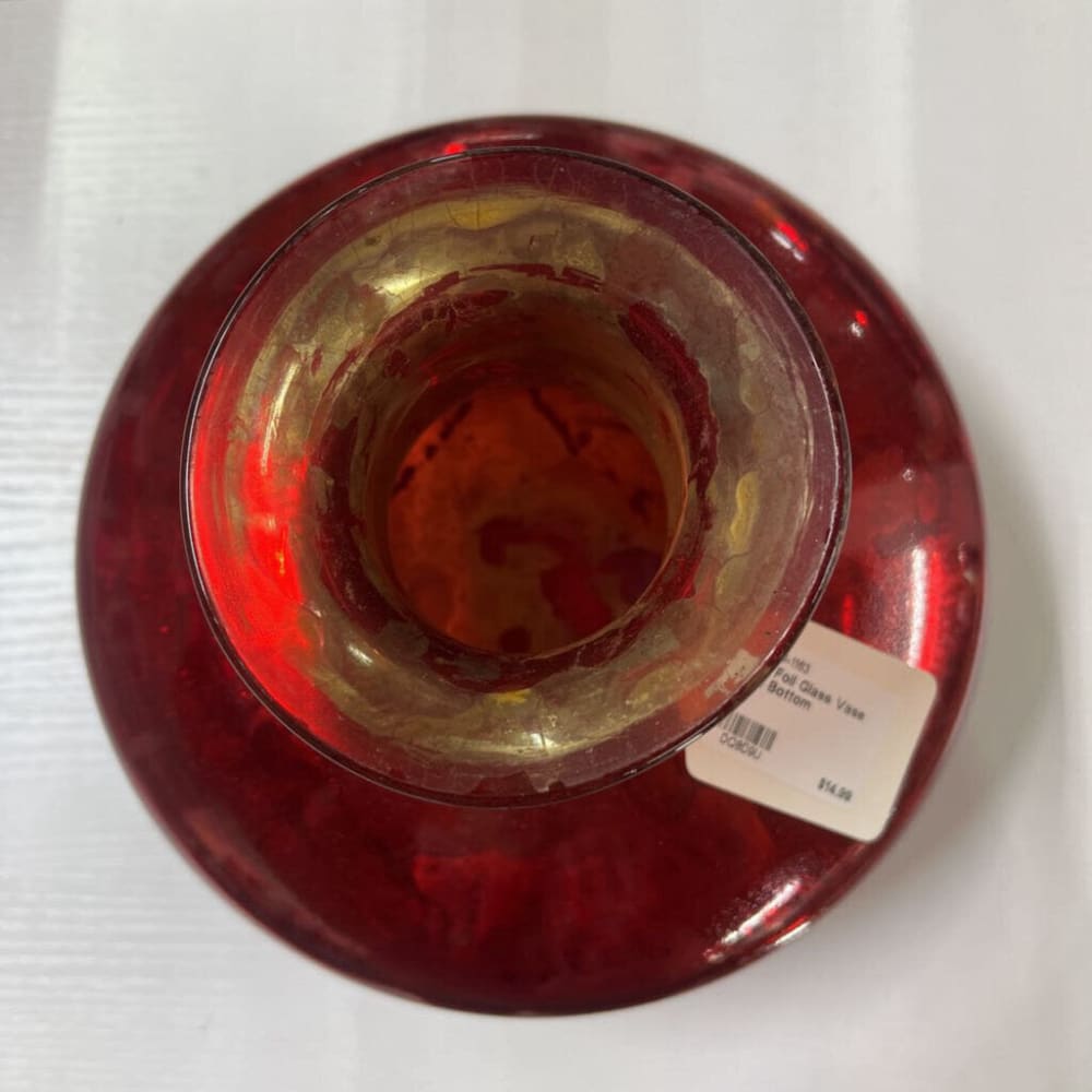 RED FOIL GLASS VASE FLAT BOTTOM
