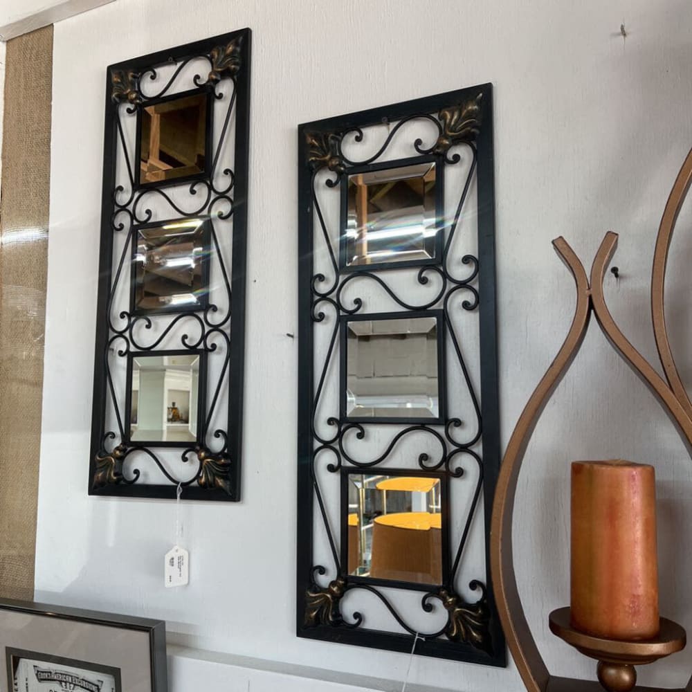 PAIR RECTANGULAR IRON WALL MIRRORS