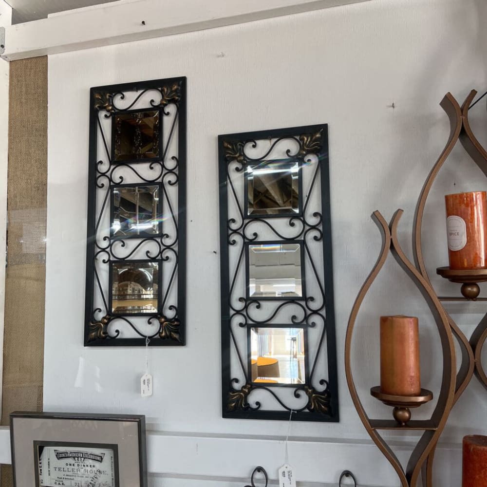 PAIR RECTANGULAR IRON WALL MIRRORS
