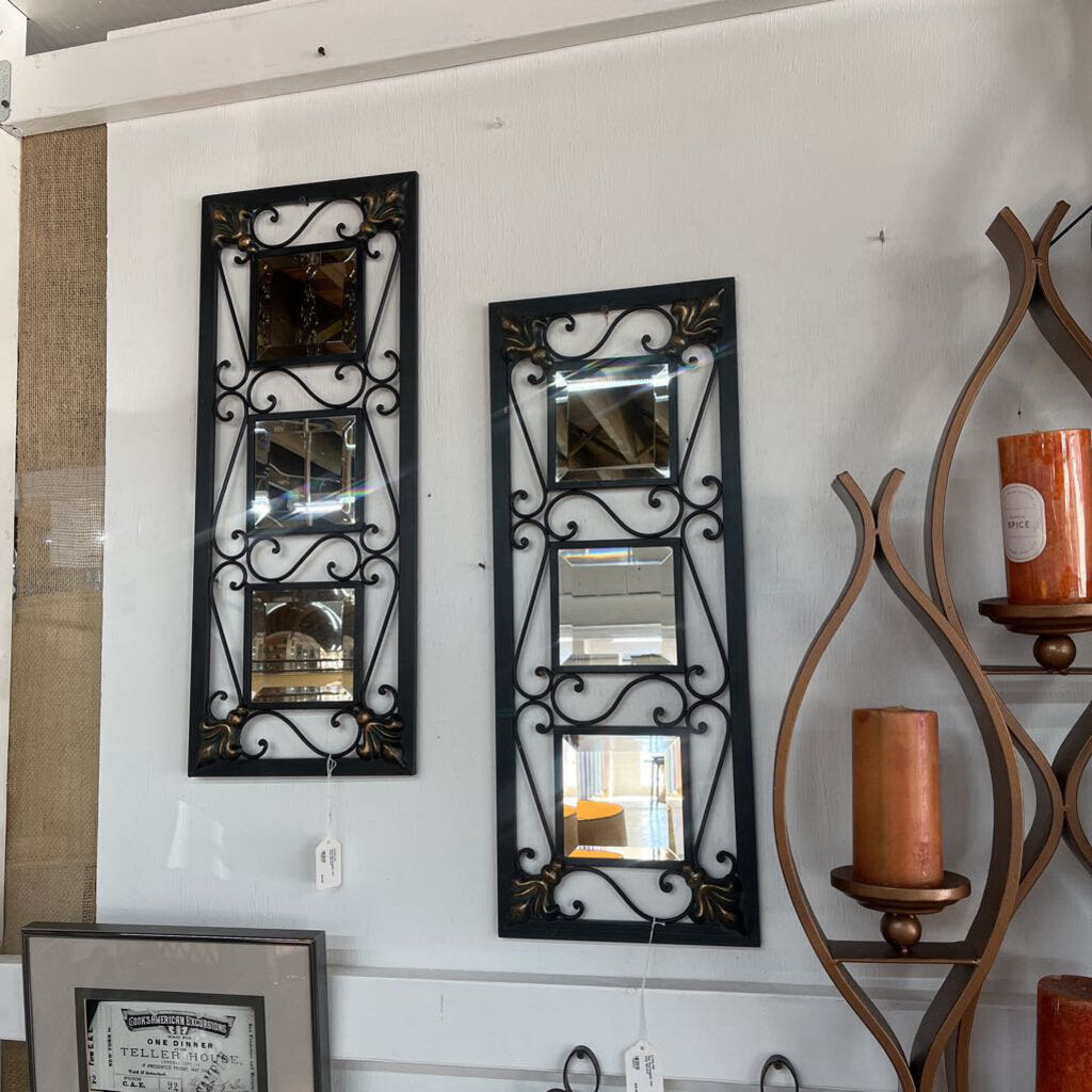 Pair Rectangular Iron Wall Mirrors