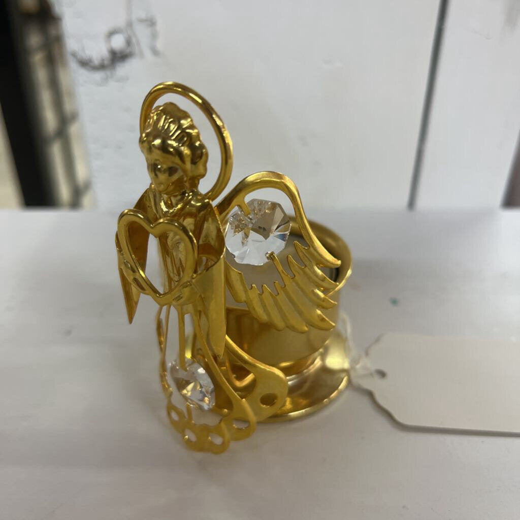 24K GOLD PLATED CRYSTAL ANGEL CANDLEHOLDER