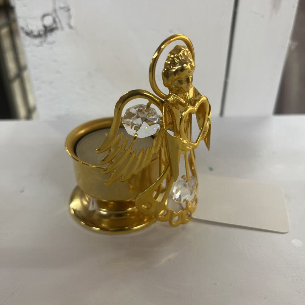 24K GOLD PLATED CRYSTAL ANGEL CANDLEHOLDER