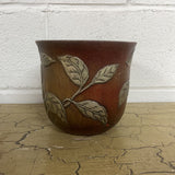 VINTAGE CERAMIC PLANTER BROWN WITH GOLD LEAF