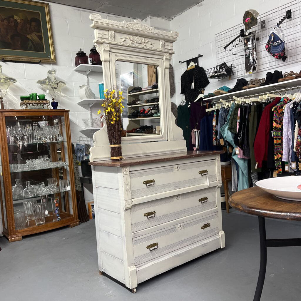 ANTIQUE 3 DRAWER CHEST WITH MIRROR