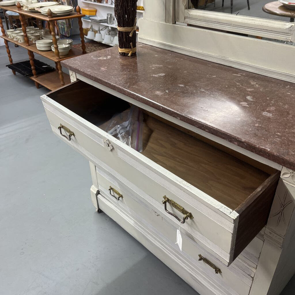 ANTIQUE 3 DRAWER CHEST WITH MIRROR