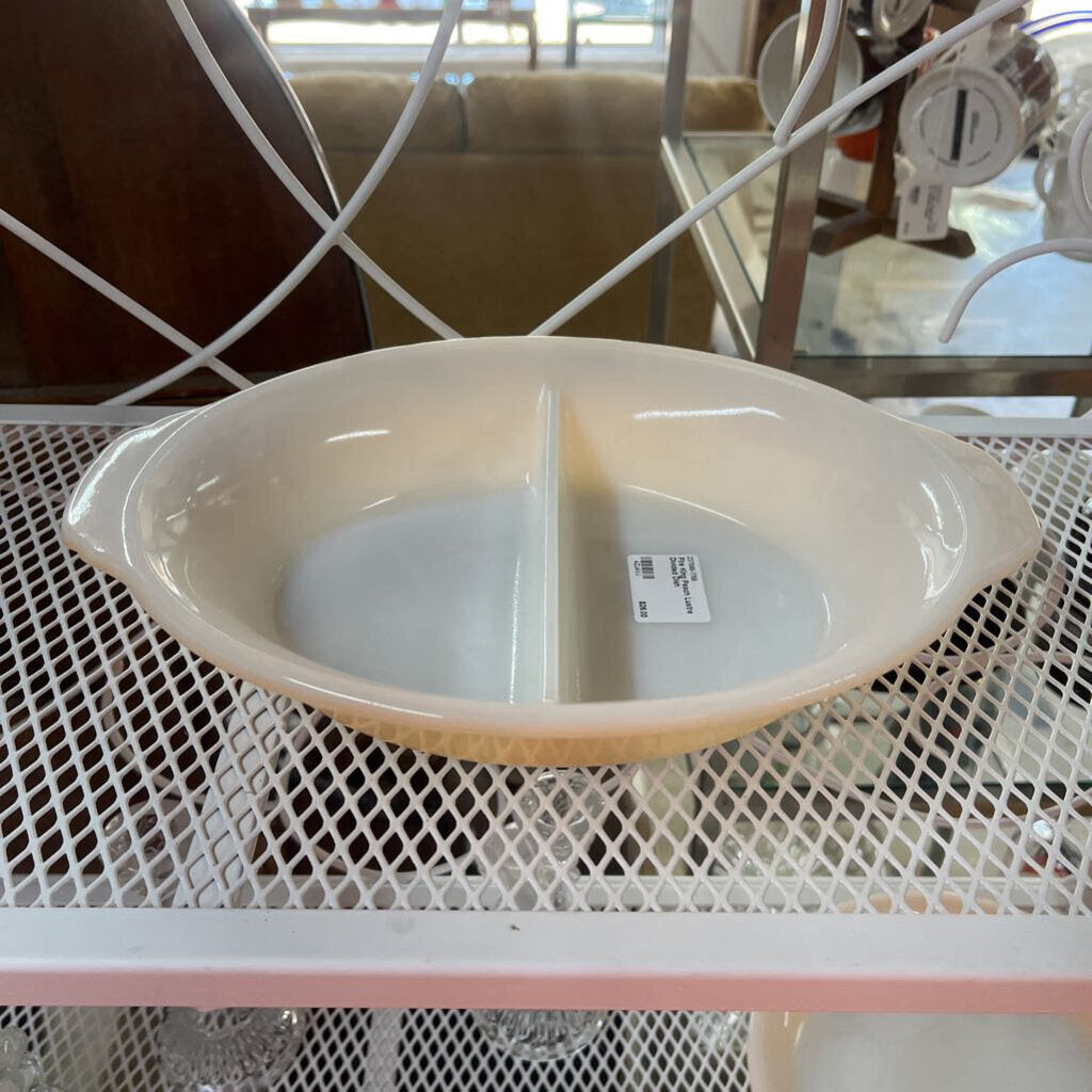 FIRE KING PEACH LUSTRE DIVIDED DISH