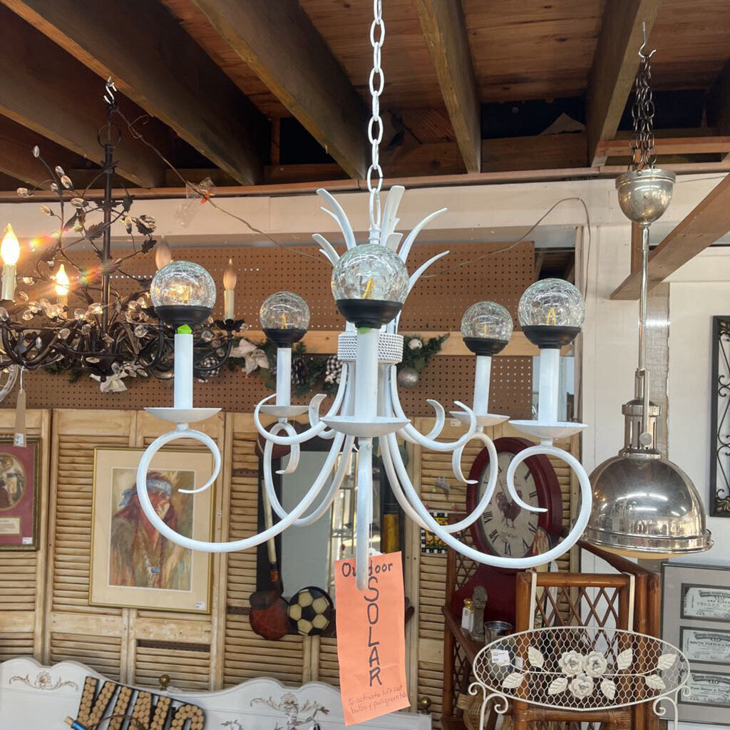 WHITE METAL OUTDOOR SOLAR CHANDLIER