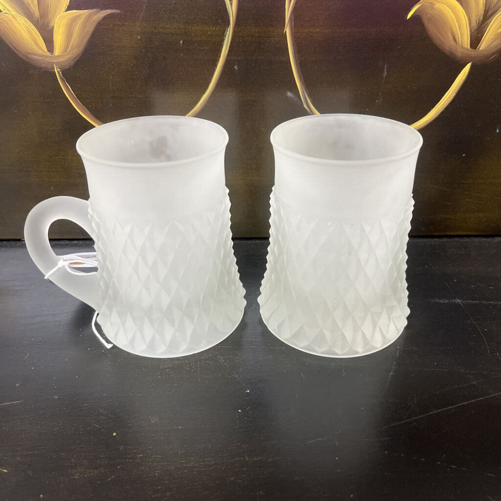 MUGS, SATIN FROSTED INDIAN GLASS (SET OF 2)