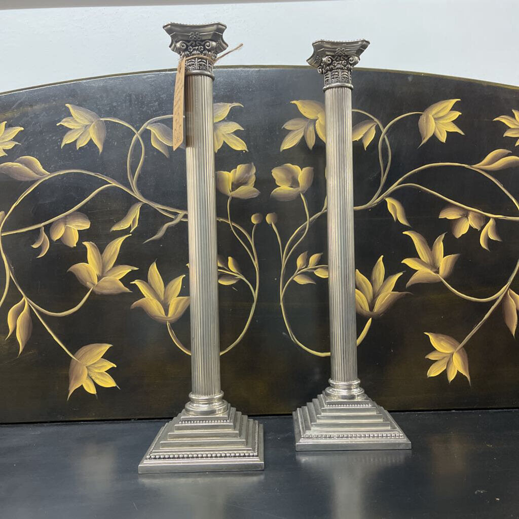 CANDLESTICKS, 18" VTG NEOCLASSICAL SILVER PLATED (SET OF 2)