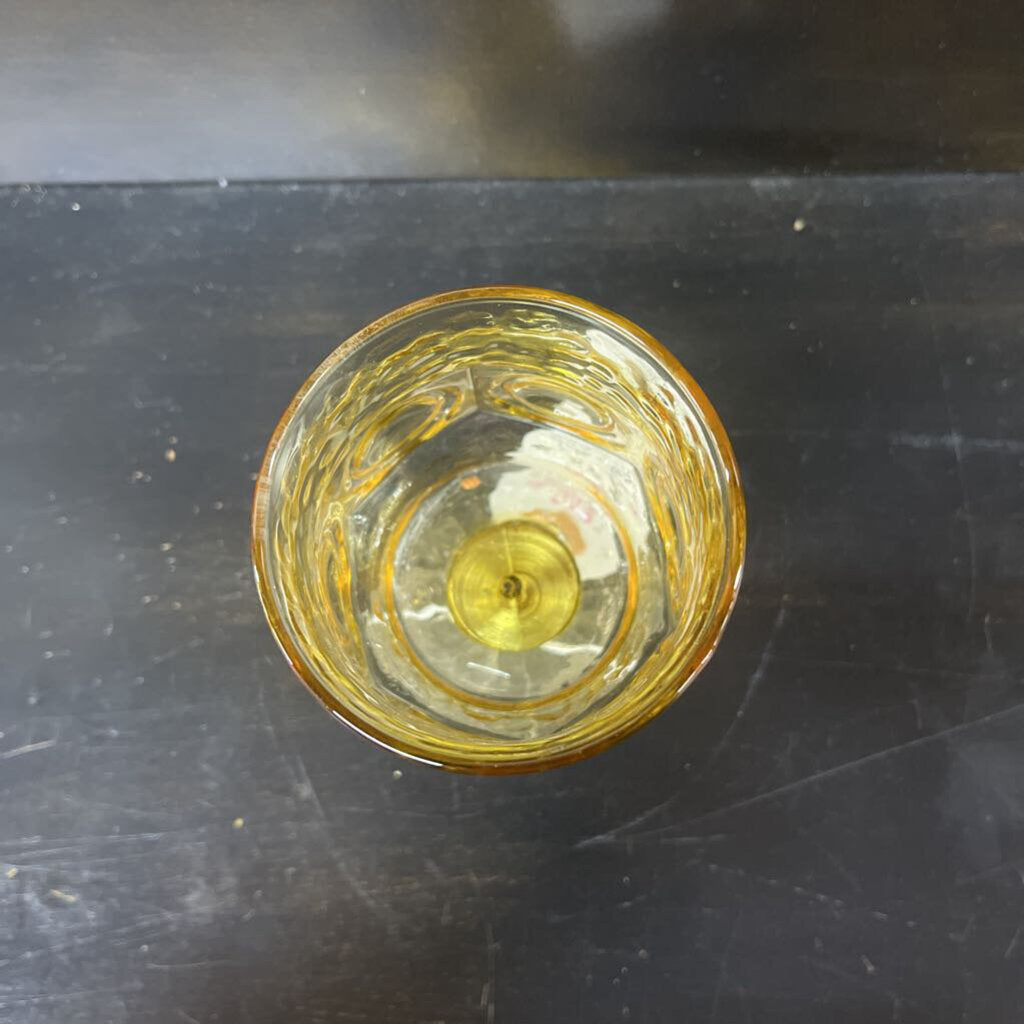 CANDLE HOLDER, VTG AMBER GLASS W/METAL BASE