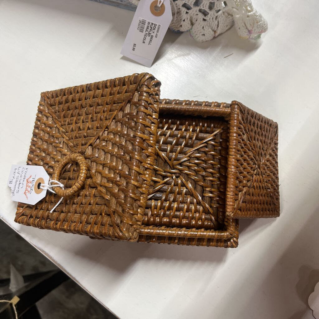 COASTERS, RATTAN W/STORAGE BOX