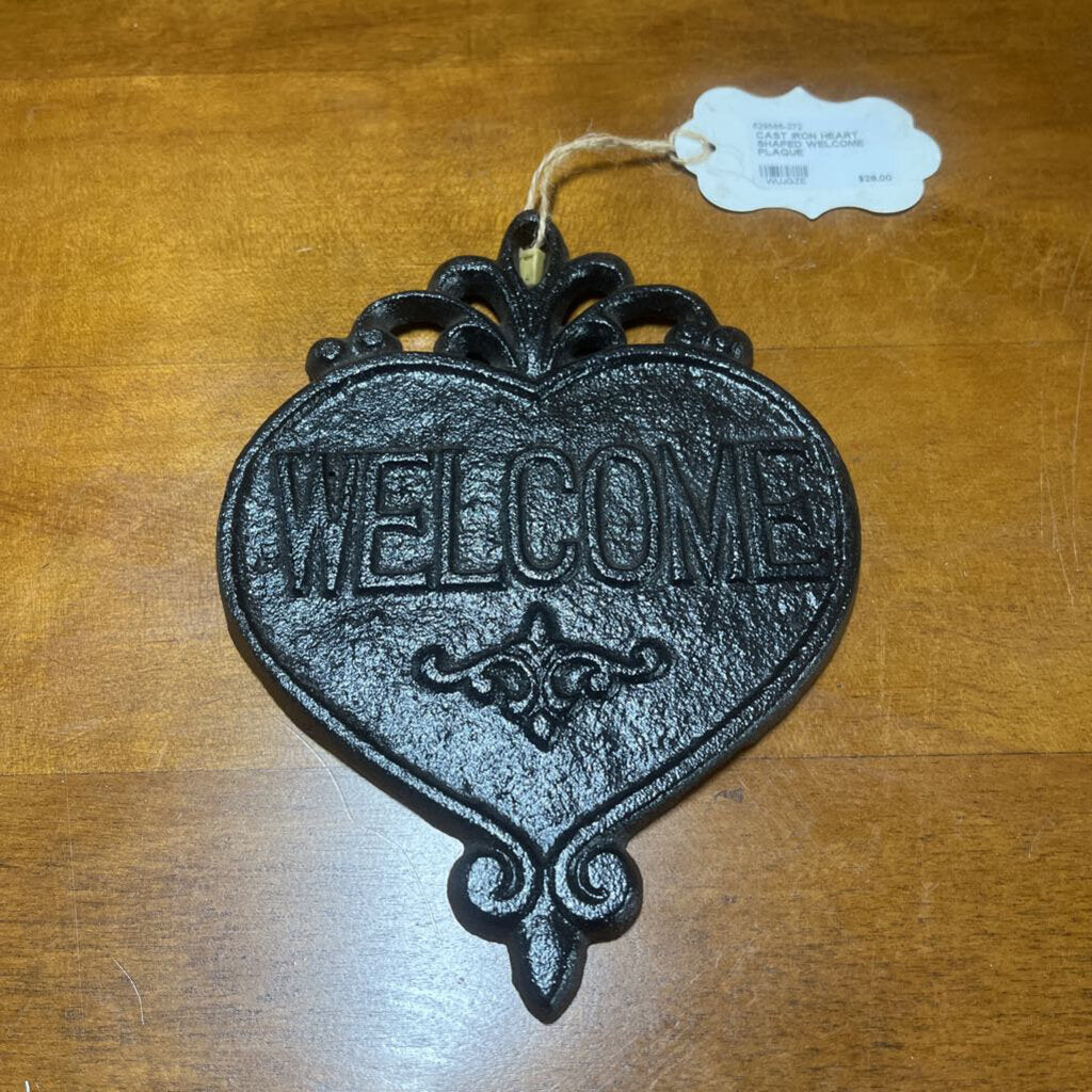CAST IRON HEART SHAPED WELCOME PLAQUE