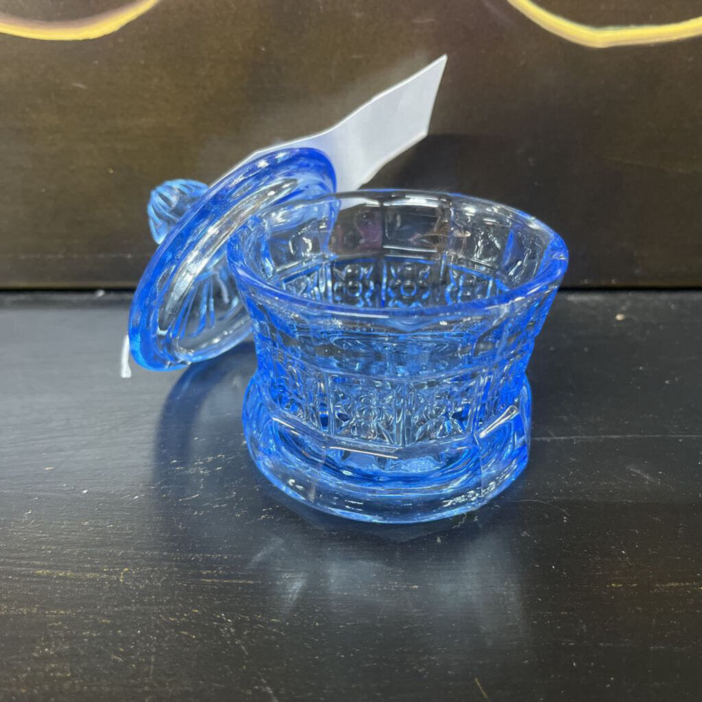 ICE BLUE SMALL GLASS DISH W/LID