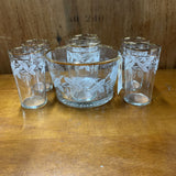 ICE BUCKET, 6 GLASSES, VTG BARTLETT GLASS/GOLD RIM