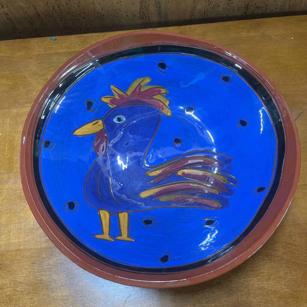 POTTERY BOWL, LG CLAY W/ ROOSTER