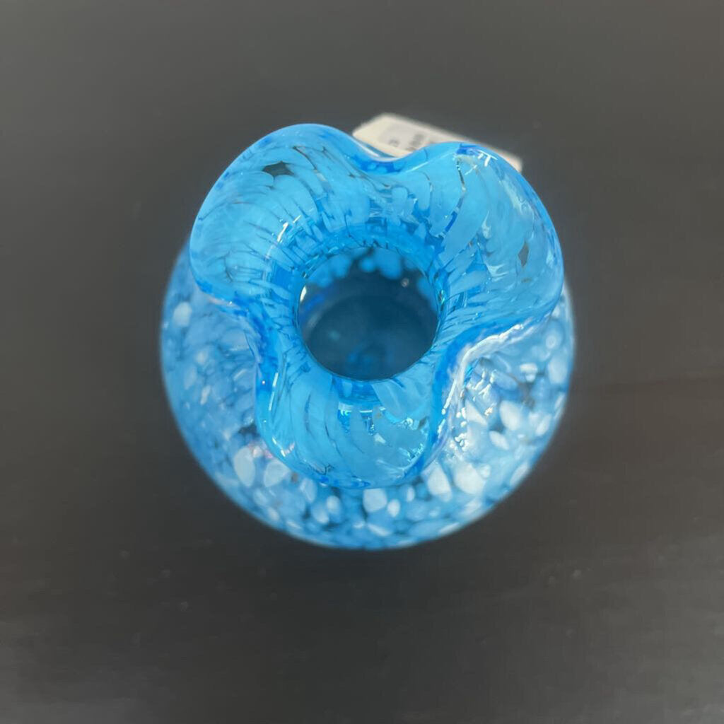 Blue White Ruffle Art Glass Vase