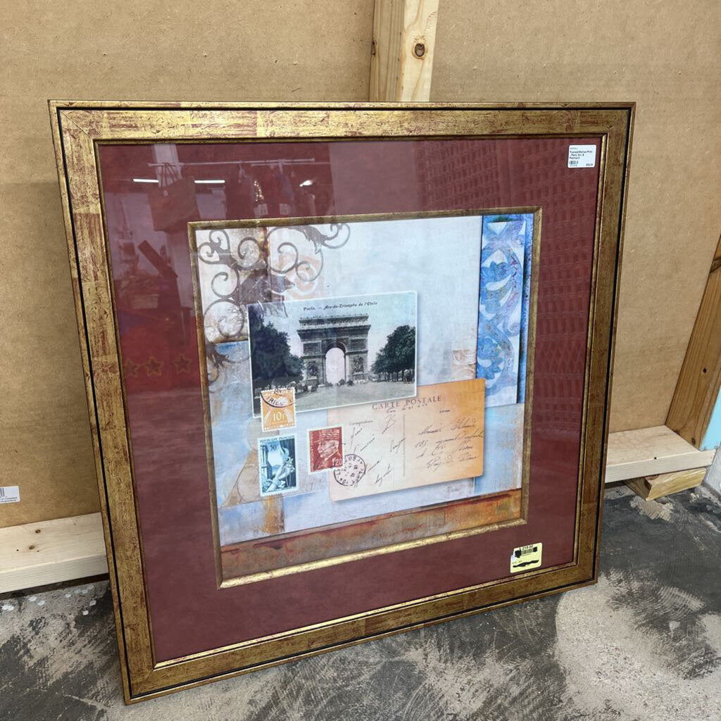 FRAMED/MATTED PRINT - PARIS ARC & POSTCARD