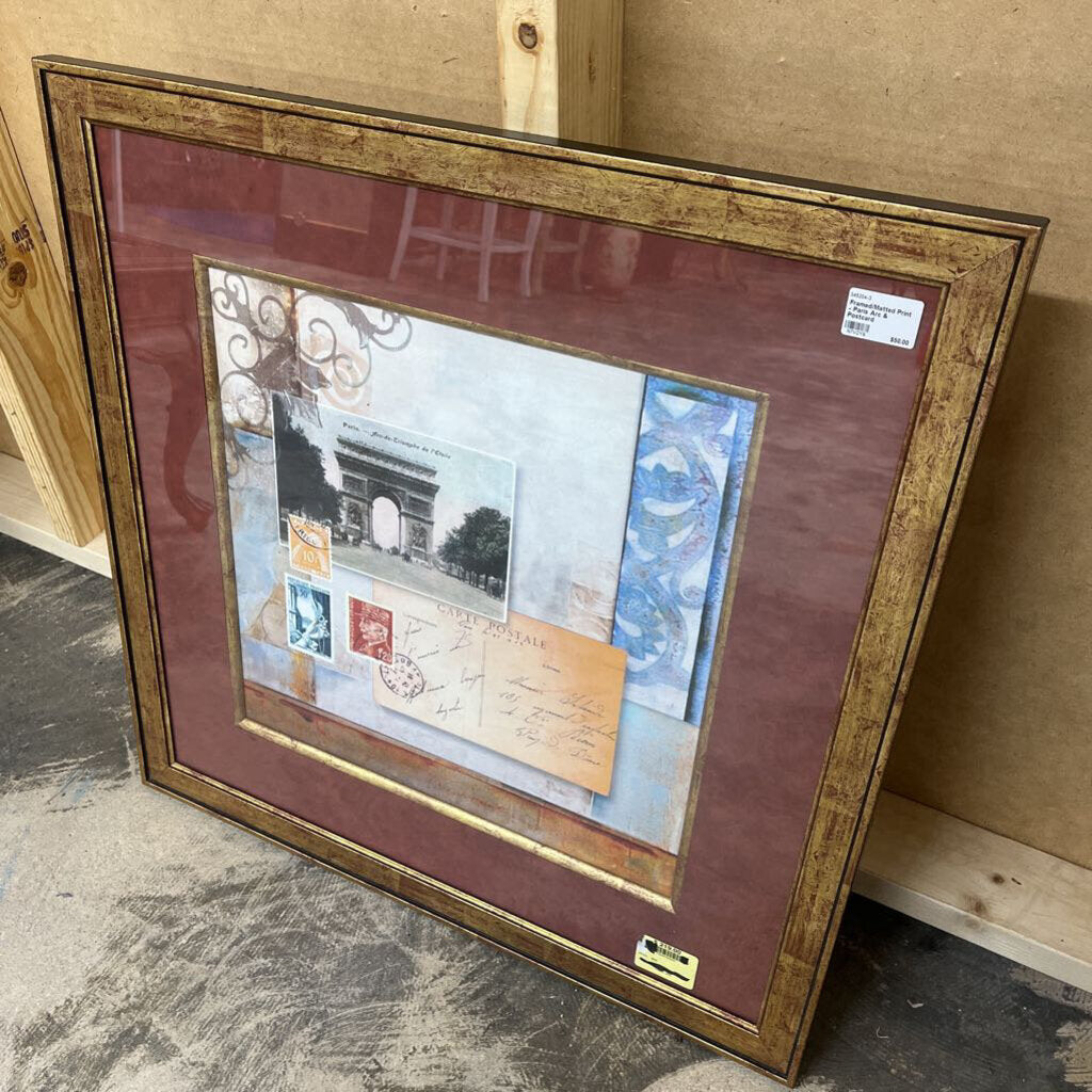 Framed/Matted Print - Paris Arc & Postcard