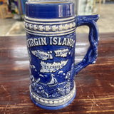VINTAGE BLUE CERAMIC MUG STEIN VIRGIN ISLAND RARE RELIEF ART SAILING