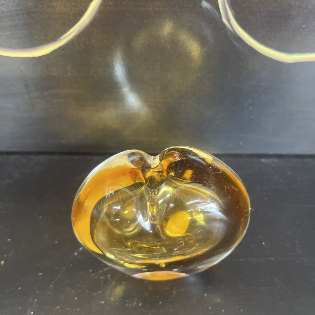 Yellow Art Glass Heart Paperweight Perfume BottleB