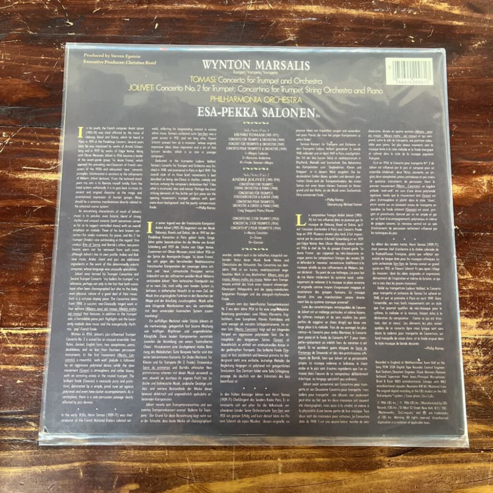 WYNTON MARSALIS - TOMASI / JOLIVET - PHILHARMONIA ORCHESTRA, ESA-PEKKA SALONEN - TOMASI: CONCERTO FOR TRUMPET AND ORCHESTRA / JOLIVET: CONCERTO NO. 2 FOR TRUMPET - CONCERTINO FOR TRUMPET, STRING ORCHESTRA AND PIANO