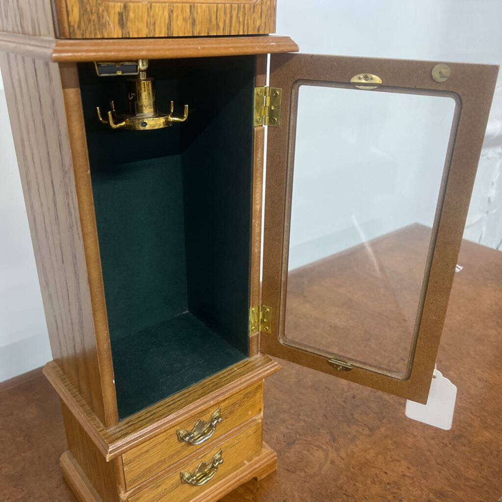 LIGHT WOOD CLOCK TOWER JEWELRY BOX AS IS