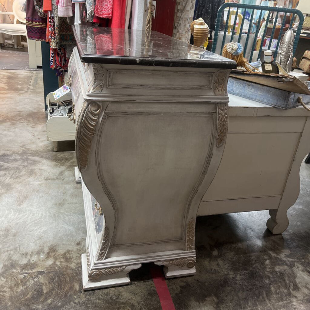 BOMBAY CHEST, 4 DRAWER, MARBLE TOP, FLORAL