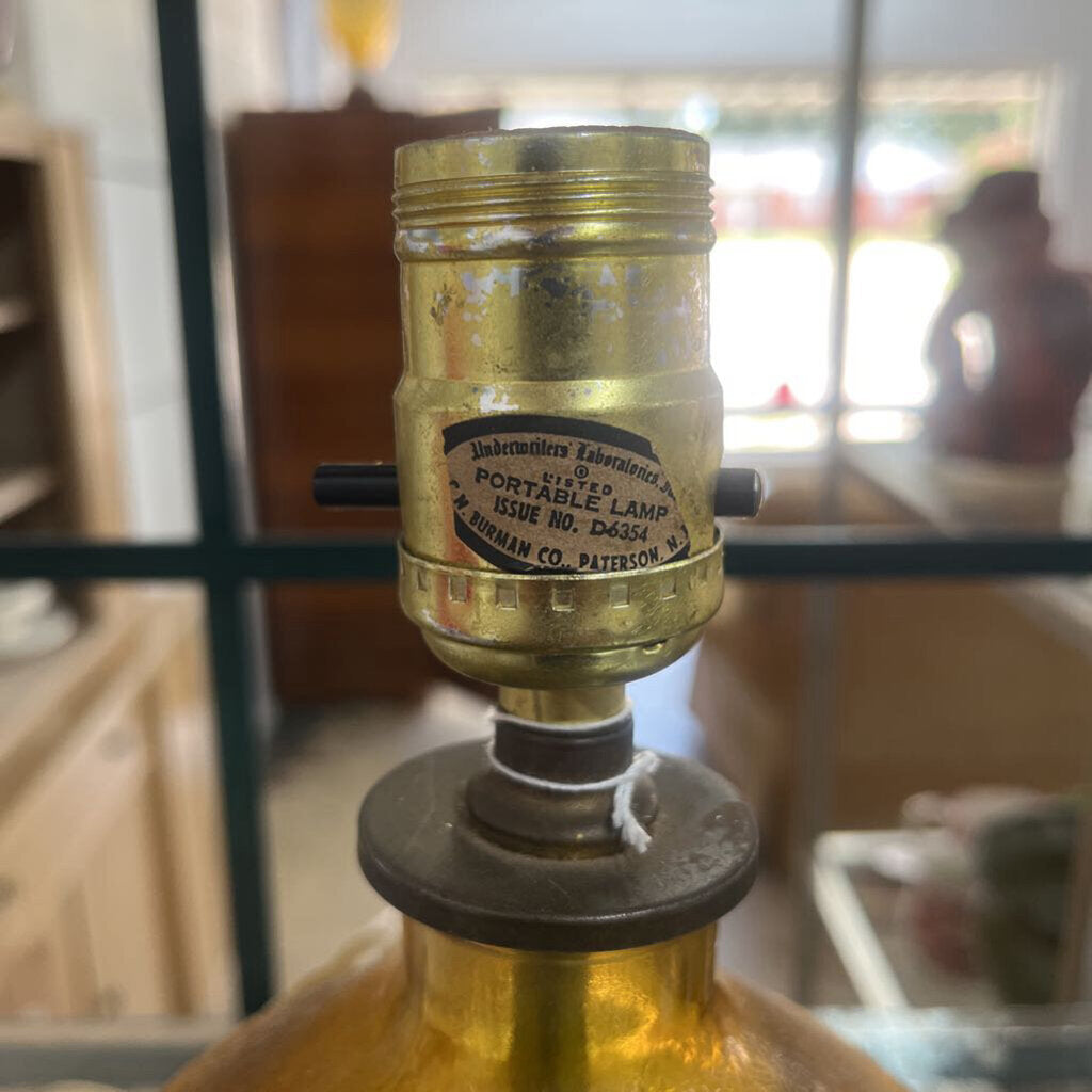 VTG SMALL AMBER GLASS LAMP NO SHADE