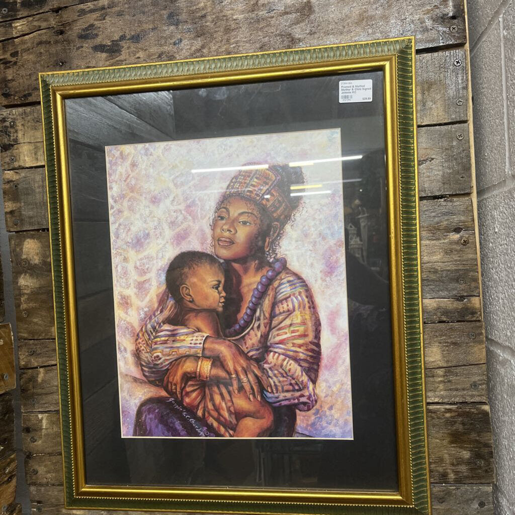 Framed & Matted Mother & Child Signed Johnnie KC