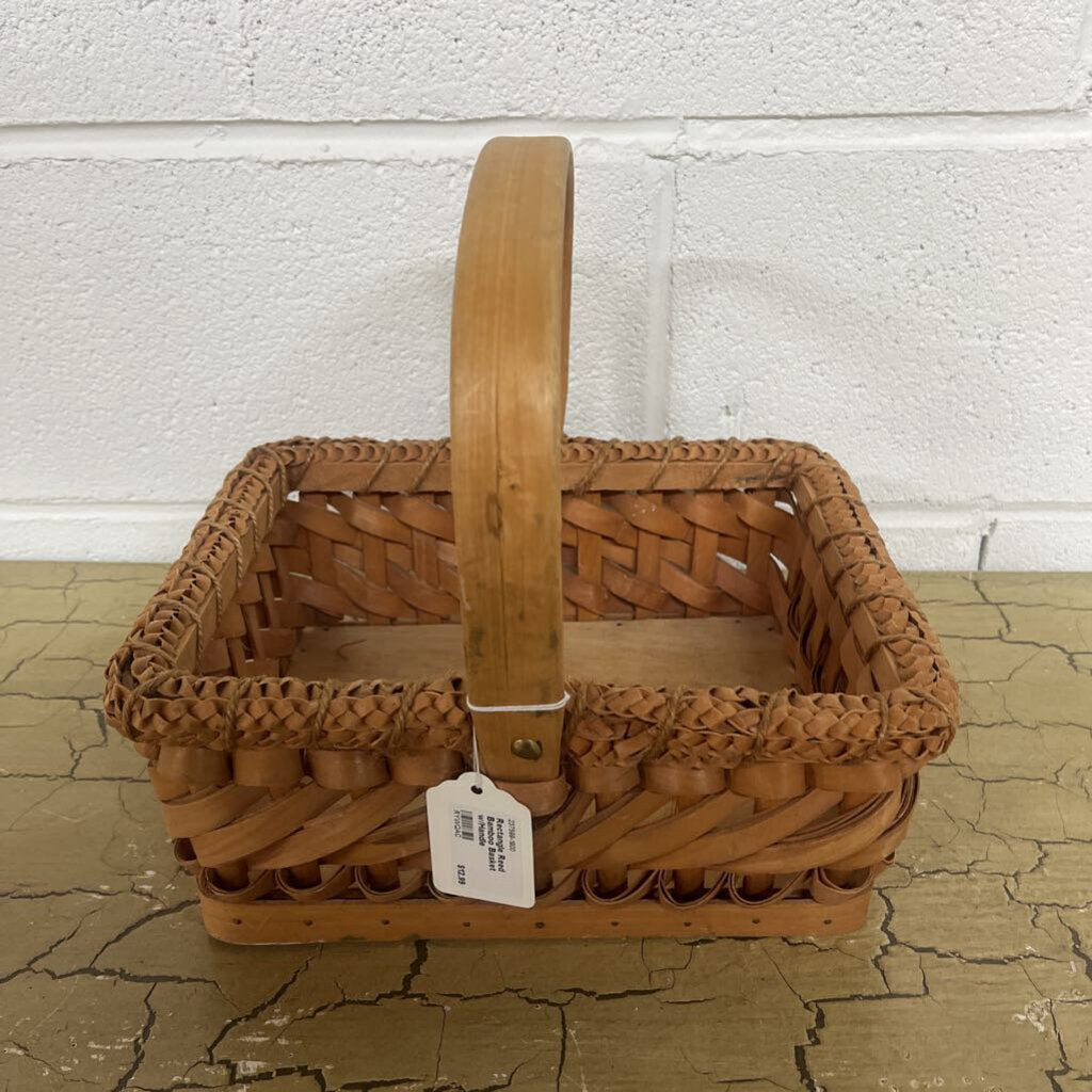 RECTANGLE REED BAMBOO BASKET W/HANDLE