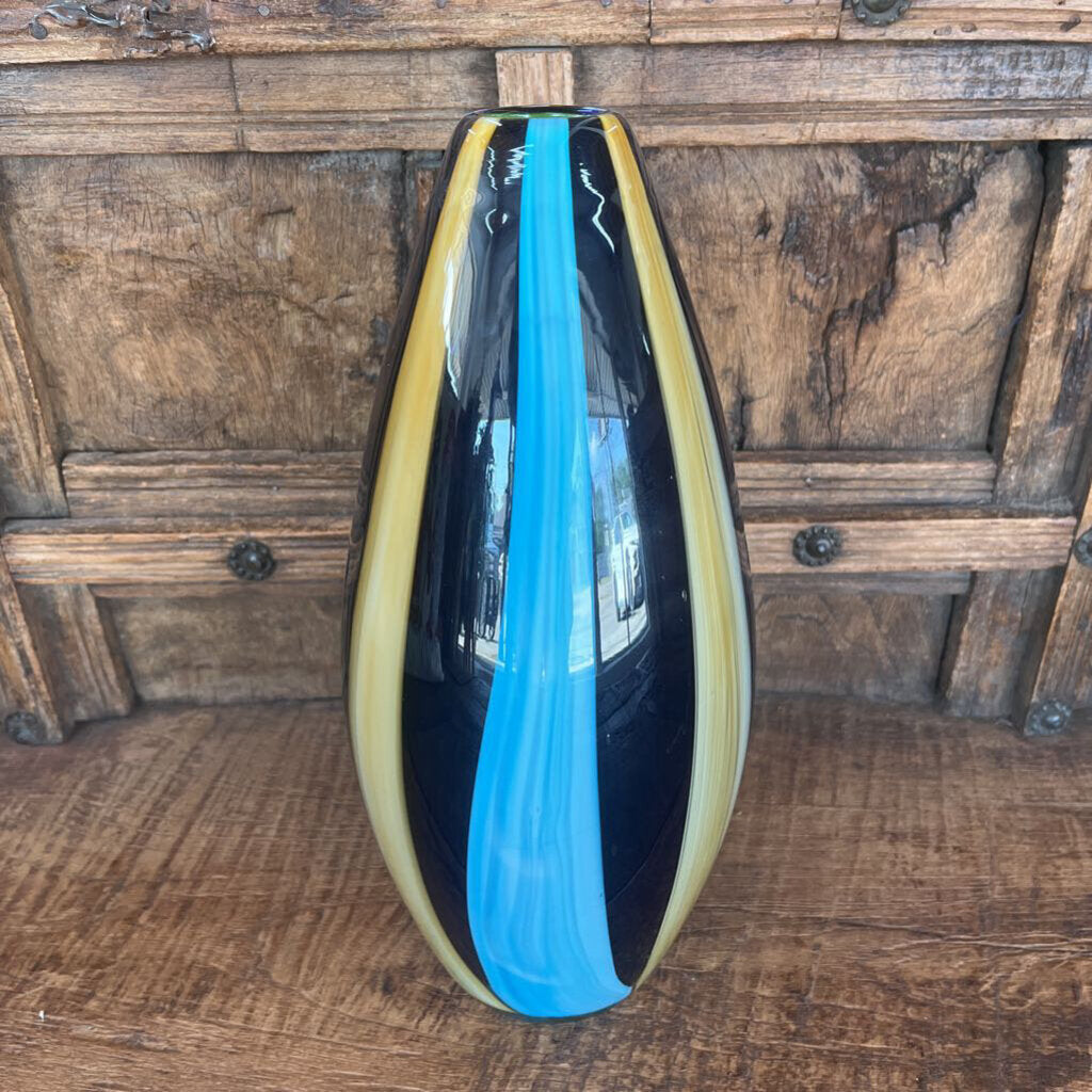 STRIPE BLUE GLASS VASE