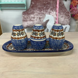 POLISH POTTERY S&P, TOOTH PICK OR SPICE HOLDER & TRAY