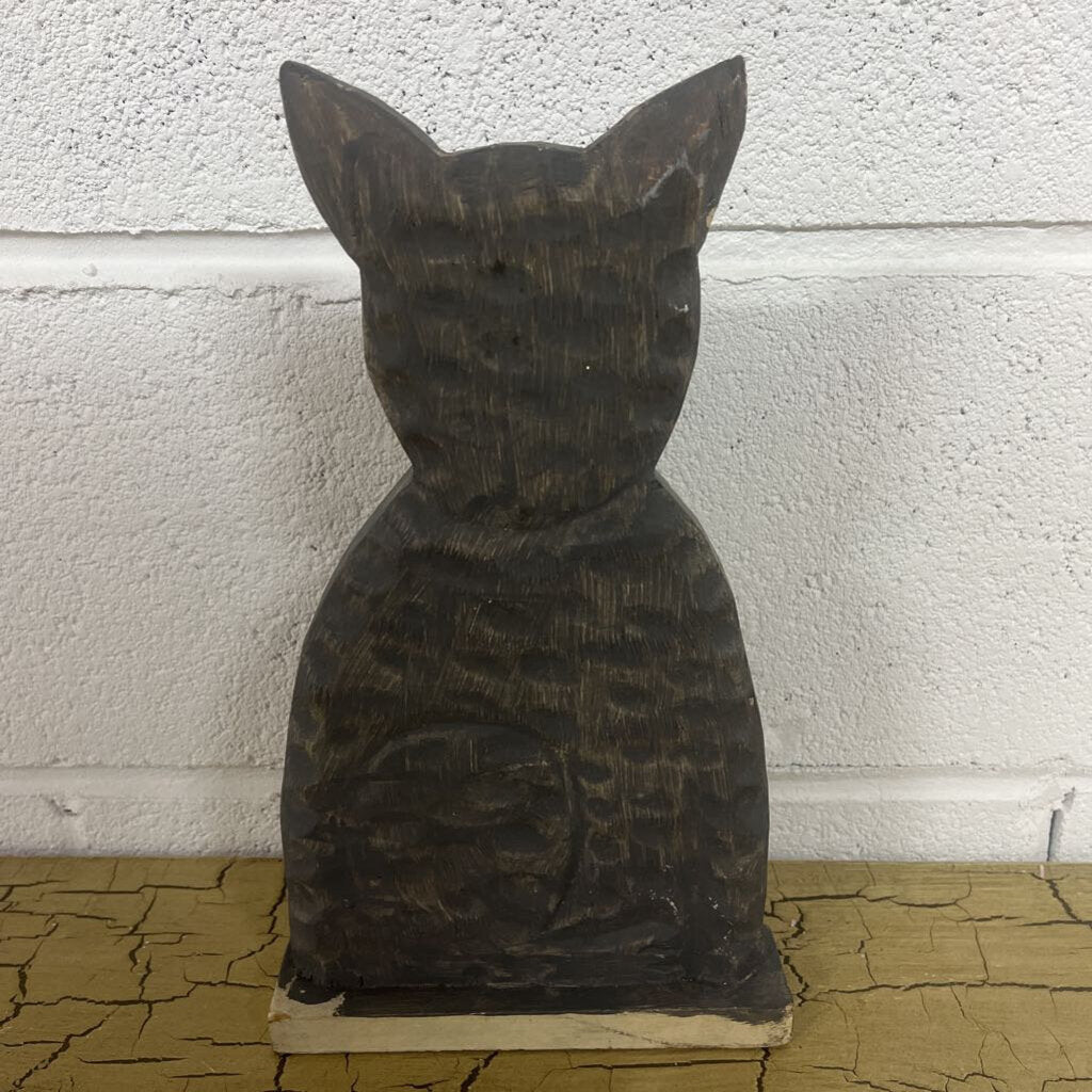 VINTAGE WOODEN CAT ART