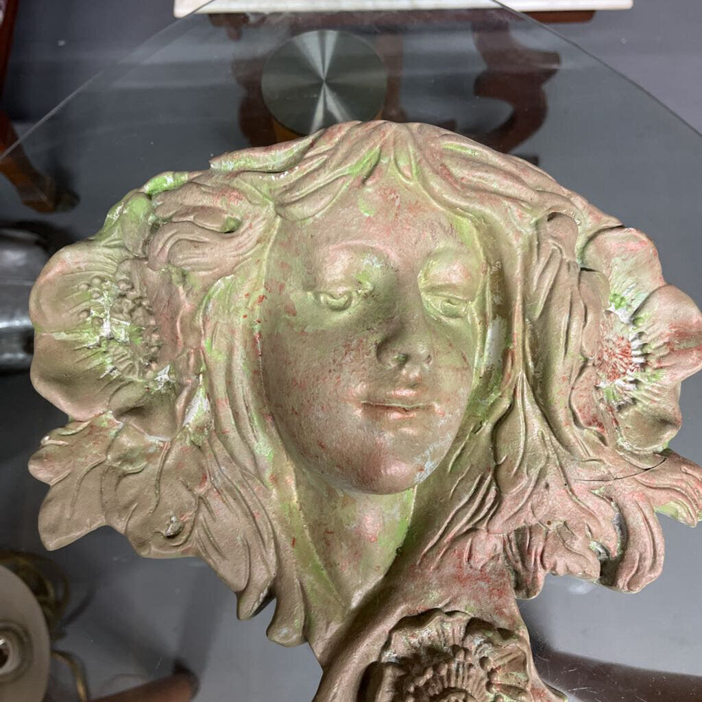 VINTAGE FRENCH NOUVEAU HEAVY PLASTER WOMAN PLANTER