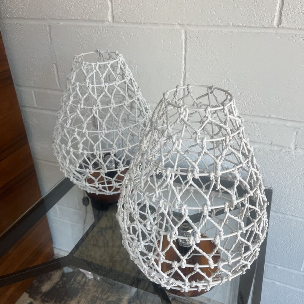 PAIR WHITE KNOTTED ROPE TABLE LAMPS SET