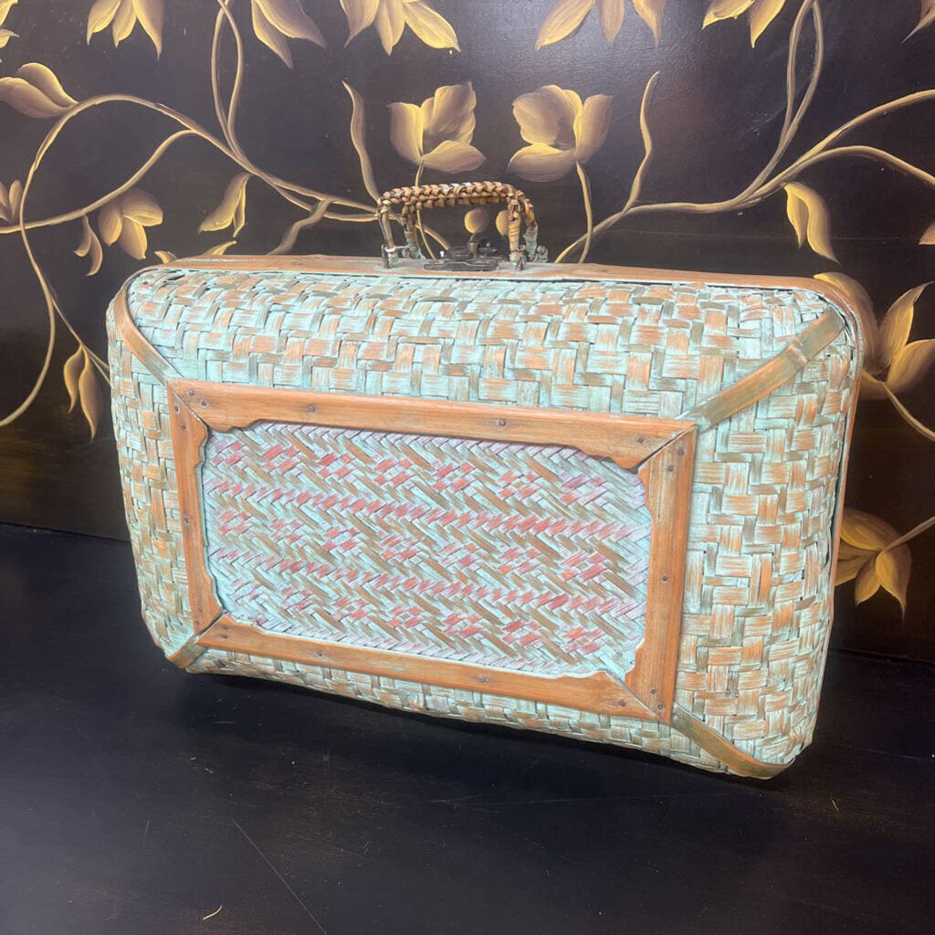 VTG AQUA WICKER SUITCASE