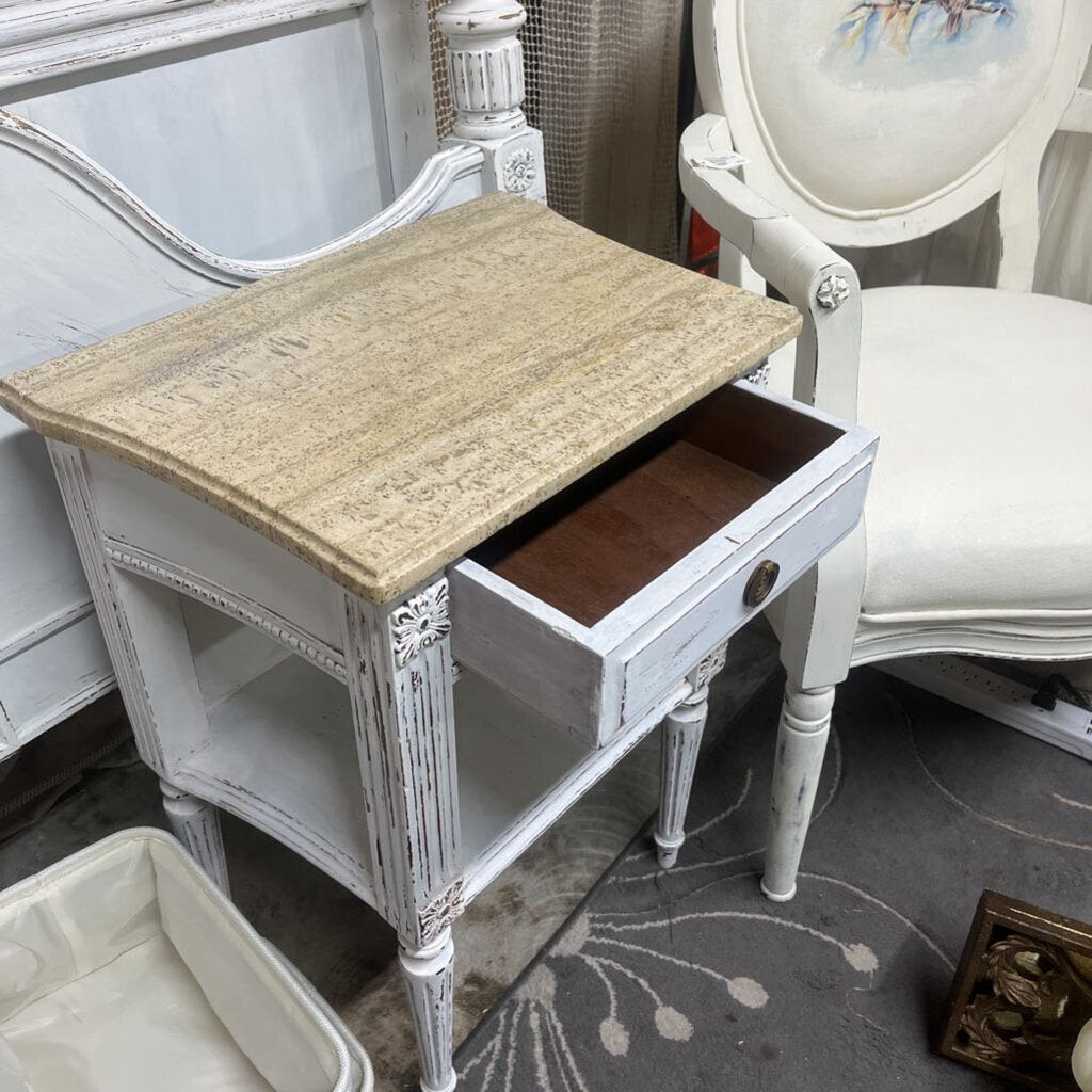 White Distressed Marble Top Nightstands/End Tables
