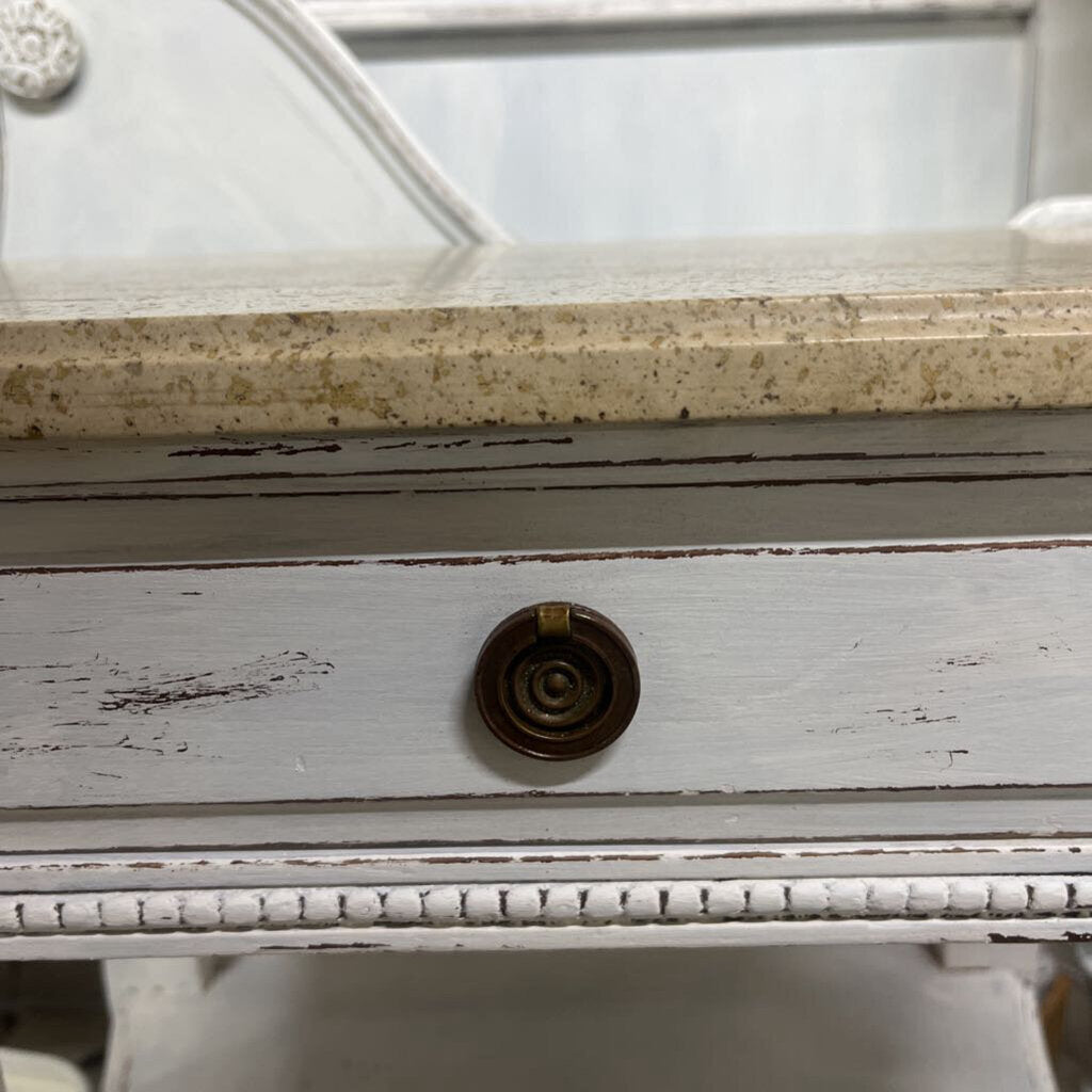 White Distressed Marble Top Nightstands/End Tables