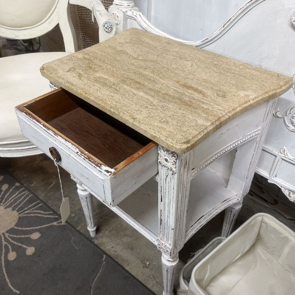 White Distressed Marble Top Nightstands/End Tables