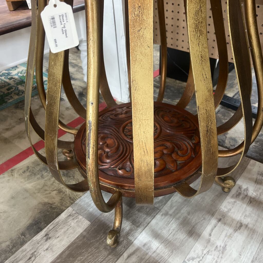 GLASS TOP GILDED ACCENT TABLE