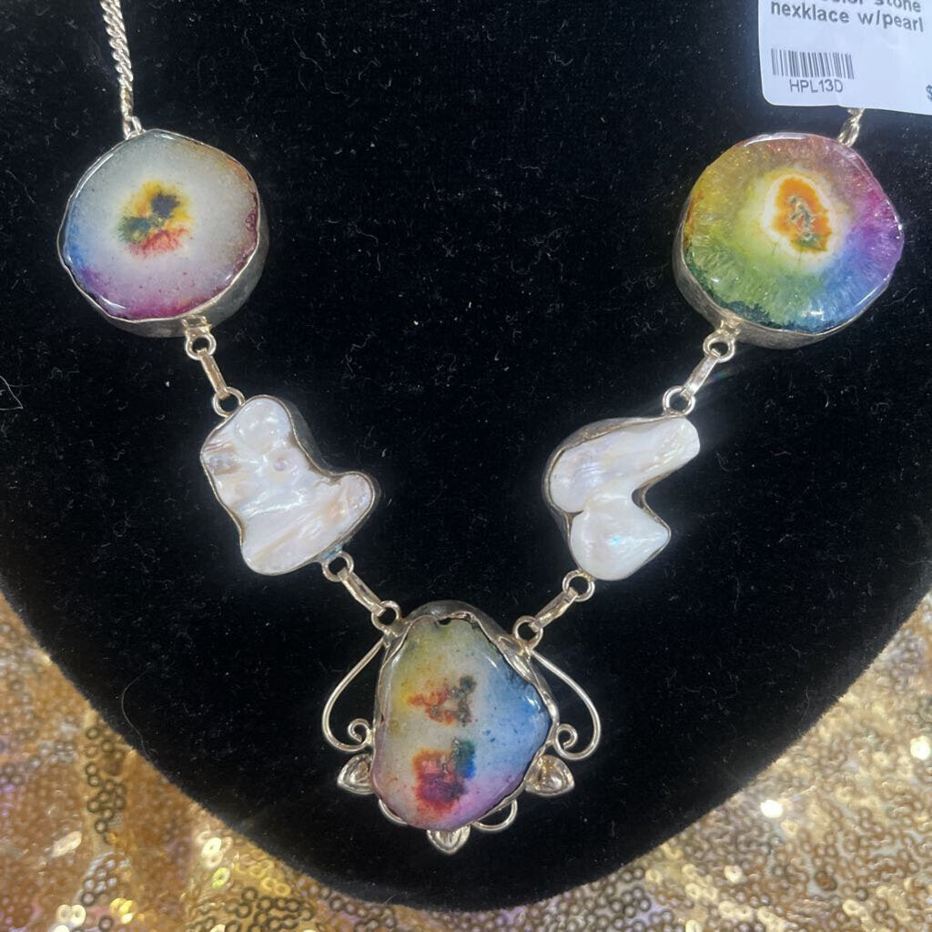 MULTI COLOR STONE NEXKLACE W/PEARL