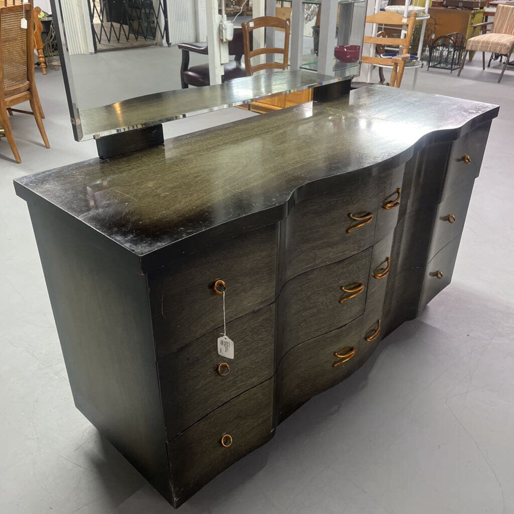 3PC MID CENTURY DRESSER MIRROR AND TALL CHEST