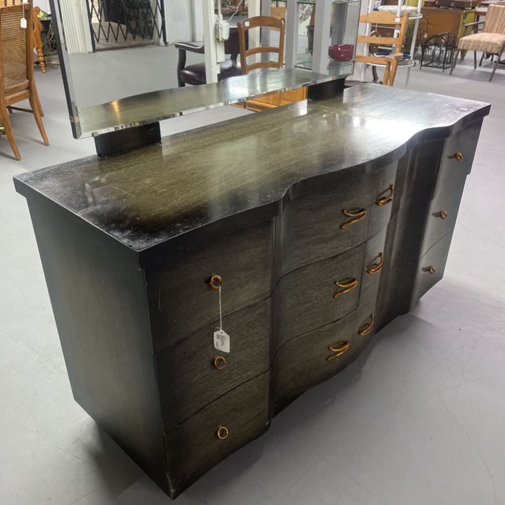 3PC MID CENTURY DRESSER MIRROR AND TALL CHEST