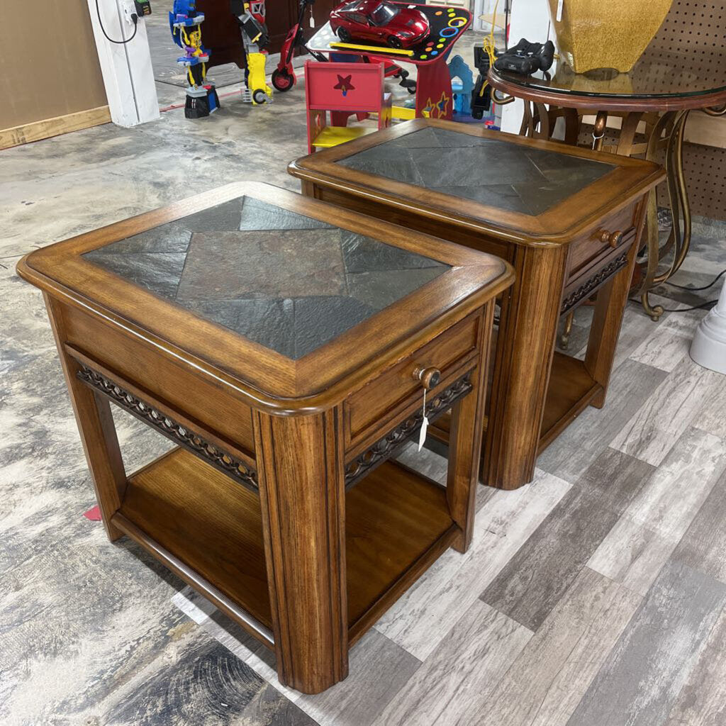 PAIR OF SIDE TABLES WITH DRAWER